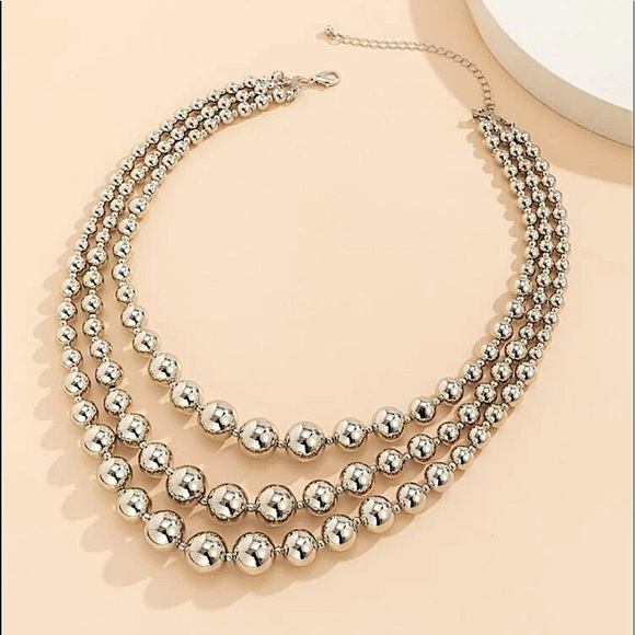 Beaded Ball Silver Multilayered Choker Necklace - Picture 5 of 6